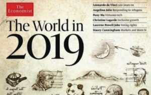 「The Economist」（エコノミスト）の、 「The World in 2019」と題された号の表紙の富士山