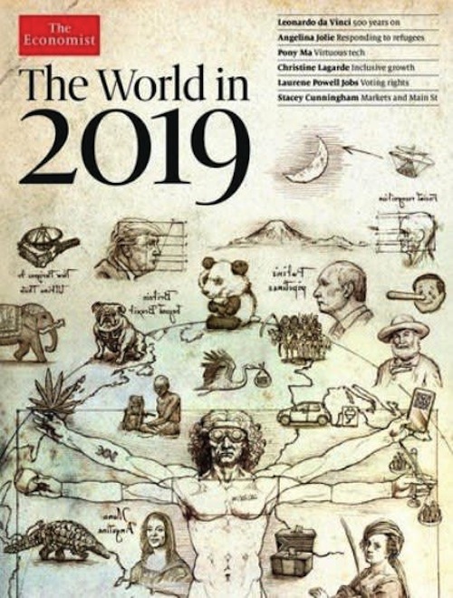 イギリスの政治経済紙「The Economist」（エコノミスト）の表紙「The World in 2019」富士山